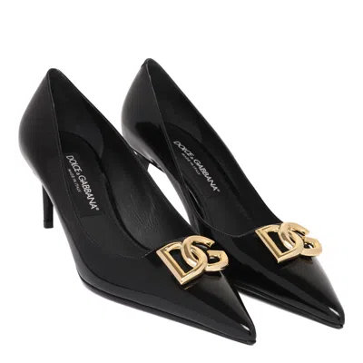 Dolce & Gabbana Pointed Toe Leather Pumps With Stiletto Heel In Black