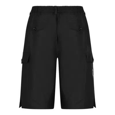Dolce & Gabbana Black Bermuda Shorts With Logo Patch In Linen Man In Black