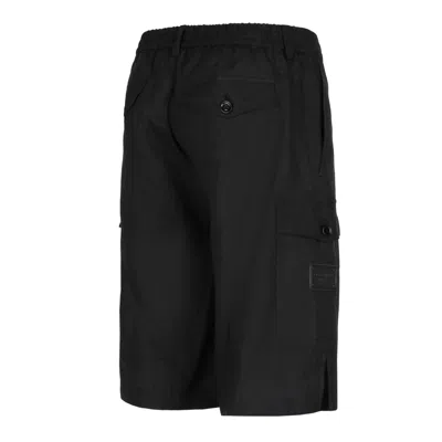 Dolce & Gabbana Black Bermuda Shorts With Logo Patch In Linen Man In Black