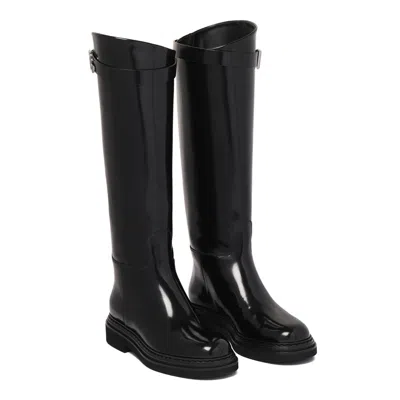 Dolce & Gabbana Shiny Leather Knee-high Boots With Block Heel In Black