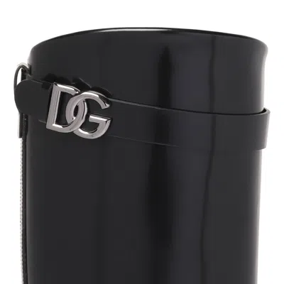 Dolce & Gabbana Shiny Leather Knee-high Boots With Block Heel In Black