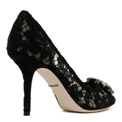 Dolce & Gabbana Black Taormina Lace Crystal Heel Pumps Shoes In Black