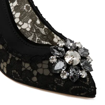 Dolce & Gabbana Black Taormina Lace Crystal Heel Pumps Shoes In Black