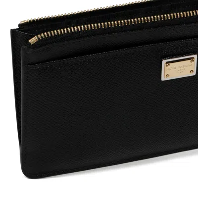 Dolce & Gabbana Women Leather Zipped Card Case In Black