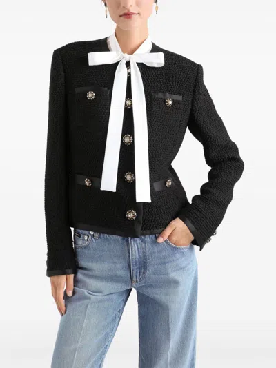 Dolce & Gabbana Short Black Jacket With Rhinestone Buttons In Black