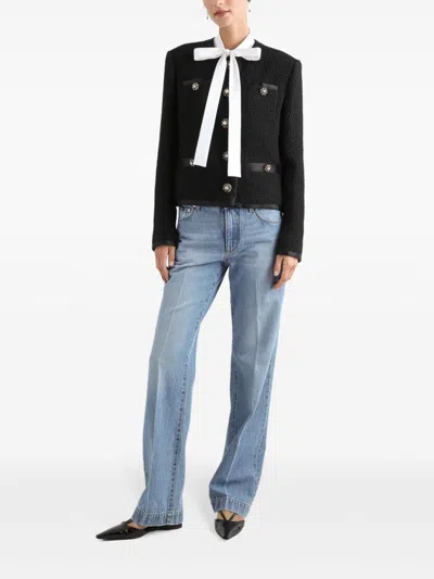 Dolce & Gabbana Short Black Jacket With Rhinestone Buttons In Black