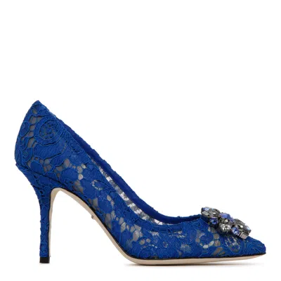 Dolce & Gabbana Blue Leather Cotton Heel Shoes In Blue