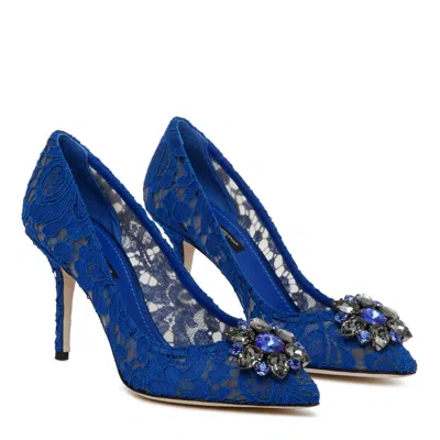 Dolce & Gabbana Blue Leather Cotton Heel Shoes In Blue