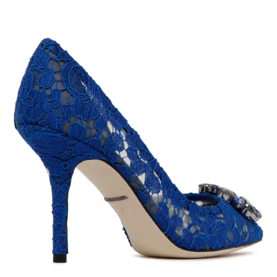 Dolce & Gabbana Blue Leather Cotton Heel Shoes In Blue