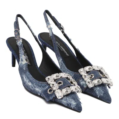 Dolce & Gabbana Dark Cobalt Cotton Sandals In Blue