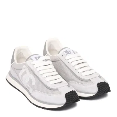 Dolce & Gabbana Grey White Leather Sneakers In Gray