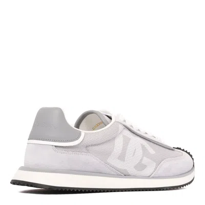 Dolce & Gabbana Grey White Leather Sneakers In Gray
