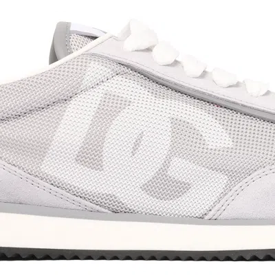 Dolce & Gabbana Grey White Leather Sneakers In Gray