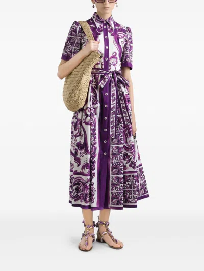 Dolce & Gabbana Maiolica Print Cotton Shirtdress In Multi