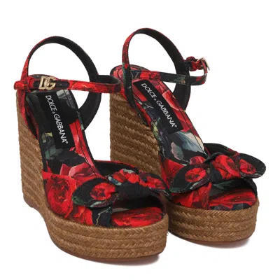 Dolce & Gabbana Rosa Rossa F Nero Silk Sandals In Red
