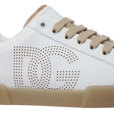 Dolce & Gabbana White Cream Viscose Sneakers In White