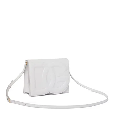 Dolce & Gabbana Quilted Calfskin Leather Crossbody Bag With Adjustable Strap In White