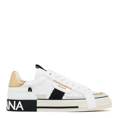 Dolce & Gabbana Custom Leather Sneakers With Metallic Inserts In Multi