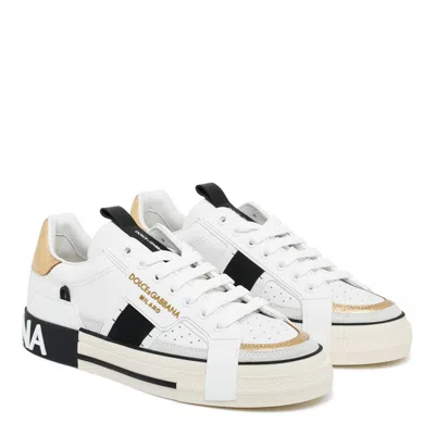 Dolce & Gabbana Custom Leather Sneakers With Metallic Inserts In Multi