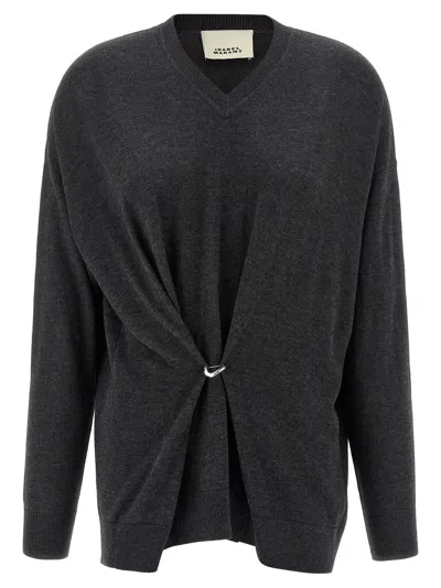Isabel Marant Women Grey V-neck Sweater With Ring Detail At The Waist In Fabric Woman In Gray