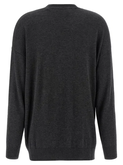 Isabel Marant Women Grey V-neck Sweater With Ring Detail At The Waist In Fabric Woman In Gray