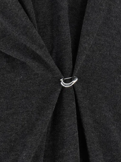 Isabel Marant Women Grey V-neck Sweater With Ring Detail At The Waist In Fabric Woman In Gray