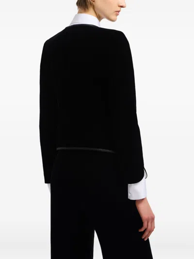 Emporio Armani Women Black Velvet Front Zipper Jacket, S Luxury Jackets For Women Darveys