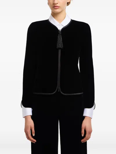 Emporio Armani Women Black Velvet Front Zipper Jacket, S Luxury Jackets For Women Darveys
