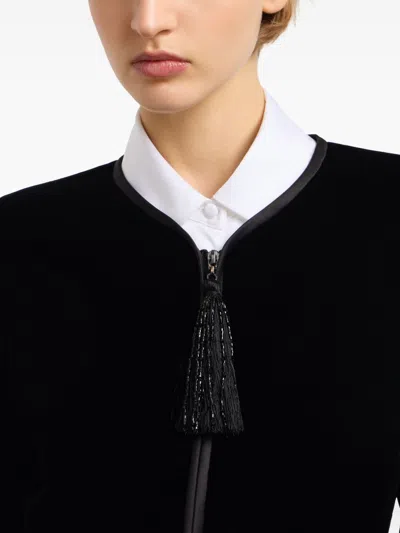 Emporio Armani Women Black Velvet Front Zipper Jacket, S Luxury Jackets For Women Darveys