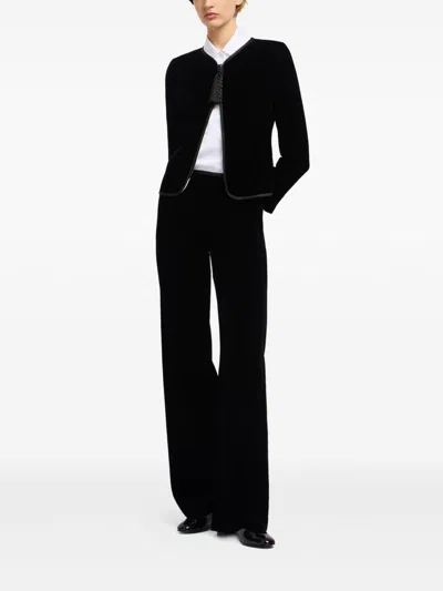 Emporio Armani Women Black Velvet Front Zipper Jacket, S Luxury Jackets For Women Darveys