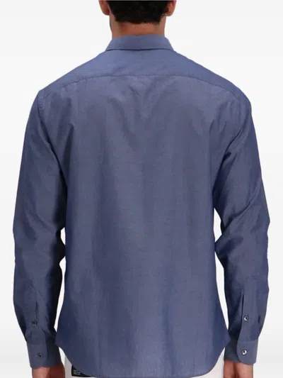 Emporio Armani Cotton Shirt With Button-down Collar And Cuffs In Blue
