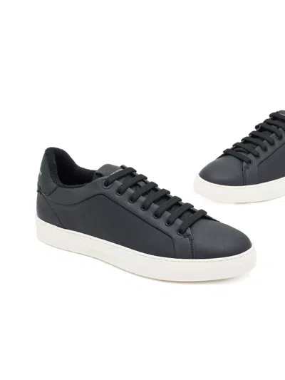 Emporio Armani Lace-up Leather Sneakers In Black