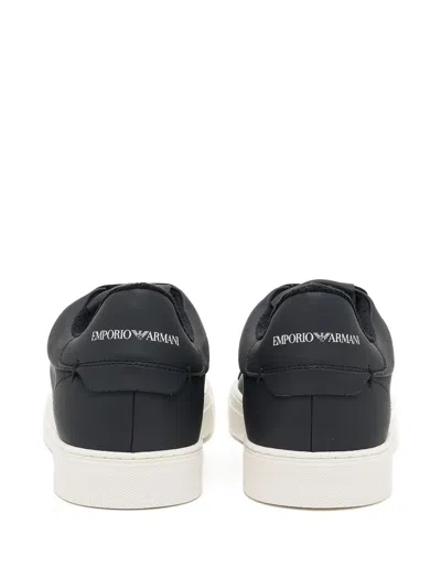 Emporio Armani Lace-up Leather Sneakers In Black