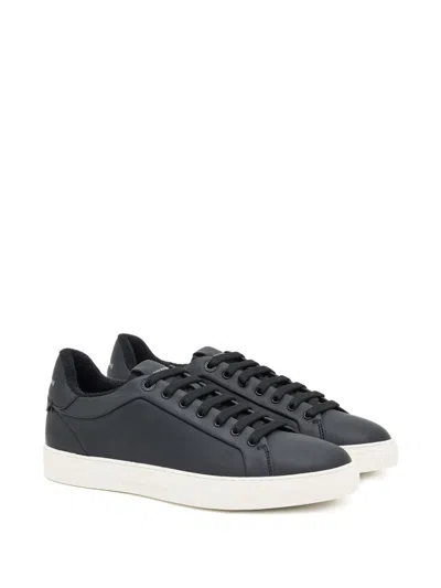 Emporio Armani Lace-up Leather Sneakers In Black