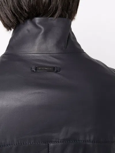 Emporio Armani Leather Jacket With Stand-up Collar In Black