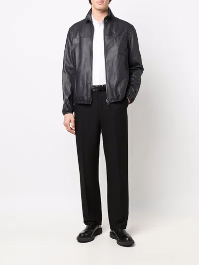 Emporio Armani Leather Jacket With Stand-up Collar In Black