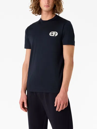 Emporio Armani Logo Cotton Crewneck Sweatshirt In Blue