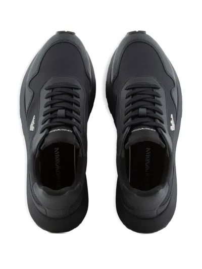 Emporio Armani Asv Recycled Nylon Sneakers With Regenerated Saffiano Details In Black