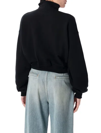 Éterne Cropped Cotton-blend Half-zip Sweatshirt In Black