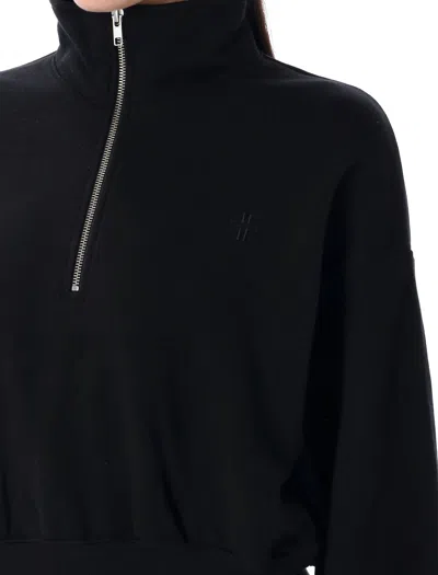 Éterne Cropped Cotton-blend Half-zip Sweatshirt In Black