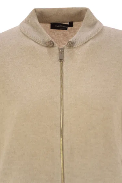 Fabiana Filippi Bomber Jacket In Platinum With Ball Pins In Brown