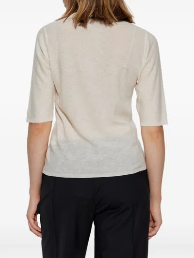 Fabiana Filippi Lightweight Short Sleeve Sweater Ivory In Pink