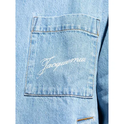 Jacquemus La Chemise De-nimes Simon With Embroidered Logo In Blue