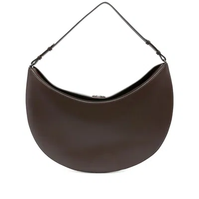 Jacquemus Le Calisso Rond Large Brown Shoulder Bag With Adjustable Strap And Embossed Logo In Leather Woman In Brown