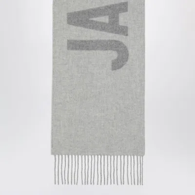 Jacquemus Logo Jacquard Wool Fringed Scarf In Gray