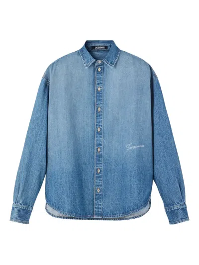 Jacquemus La Chemise De-nimes Simon With Embroidered Logo Clothing In Blue
