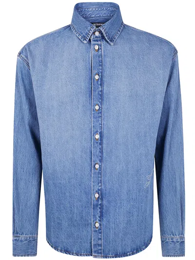 Jacquemus La Chemise De-nimes Simon With Embroidered Logo Clothing In Blue