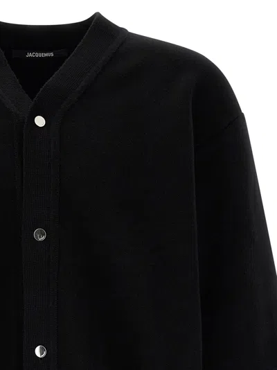 Jacquemus Men Black V-neck Cardigan With J Logo On The Back In Wool Man In Black