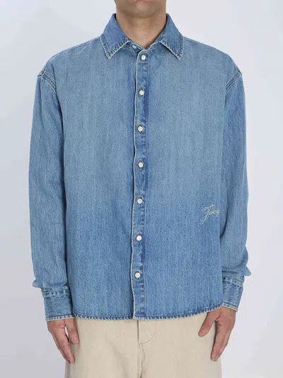Jacquemus Simon Denim Shirt Featuring Back Yoke In Blue