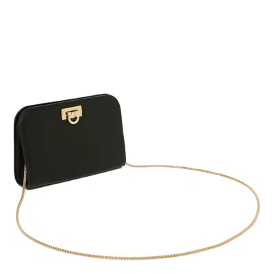 Ferragamo Rectangular Calf Leather Shoulder Bag In Black